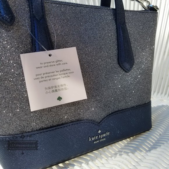 kate Spade SMALL Lola Satchel Dusk Navy Glitter - Picture 8 of 10